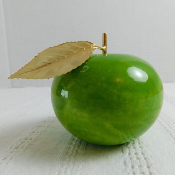 Volterra Alabaster Green Apple By Ducceschi, Italy Handcarved Heavy Marble EUC - Picture 2 of 7